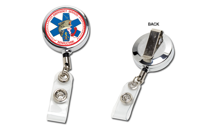Cord Chrome Solid Metal Retractable Badge Reel and Badge Holder with Full Color Vinyl Label Imprint